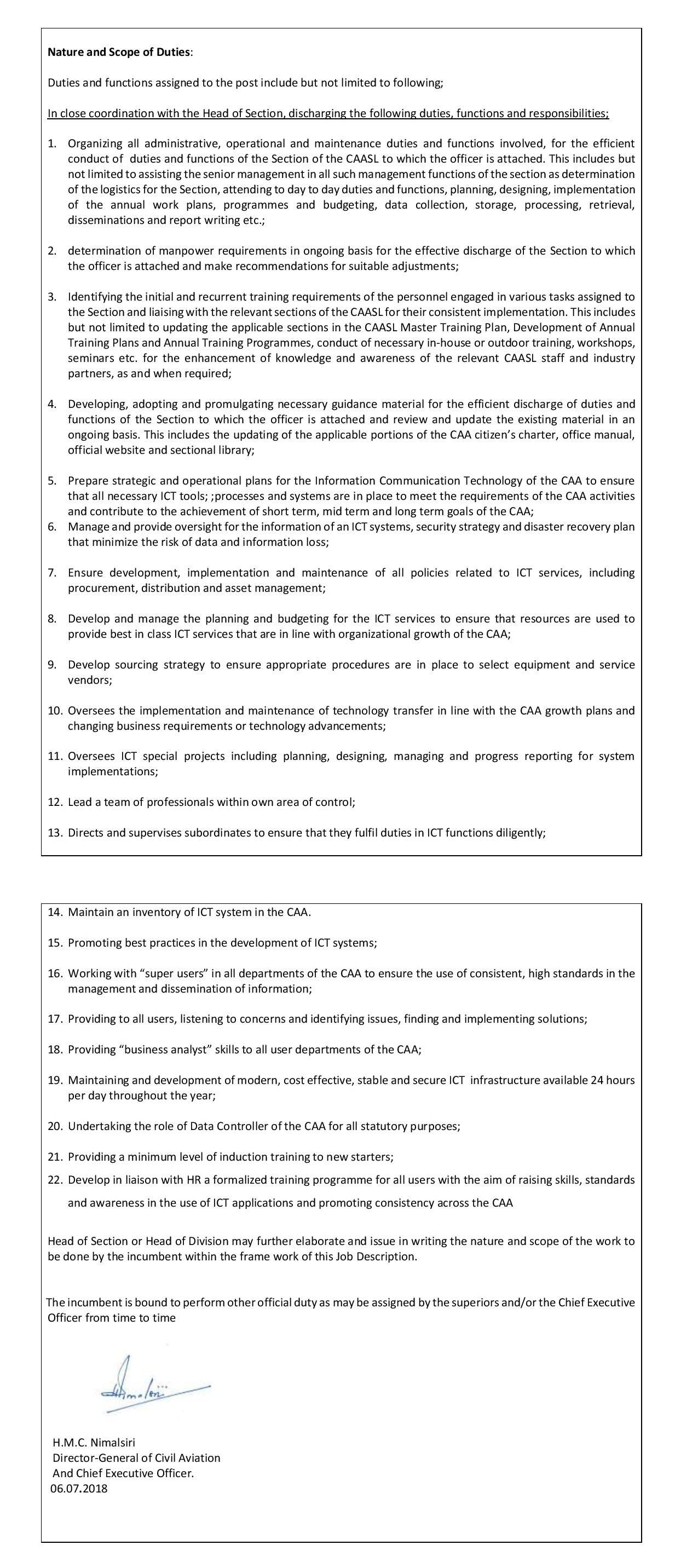 Manager (Financial Operations, ICT, Research and Development Planning) - Civil Aviation Authority